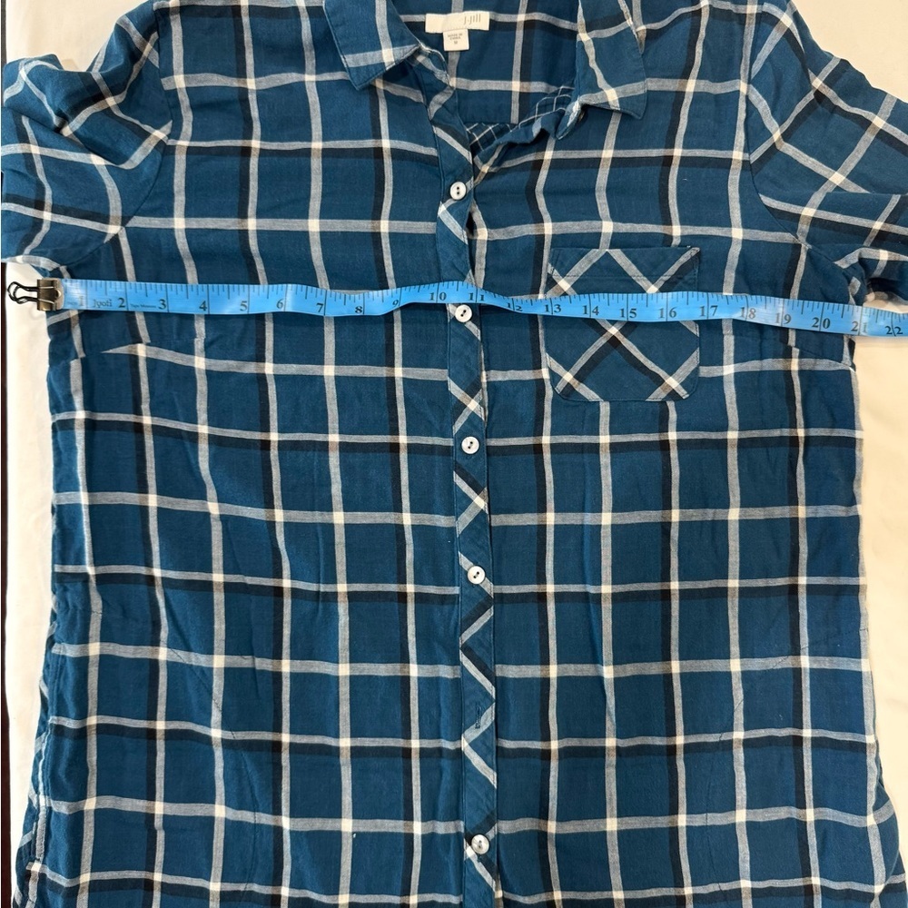 J Jill 100% Cotton Tunic Button Down Blue Plaid Flannel Feel Pockets - Picture 5 of 12